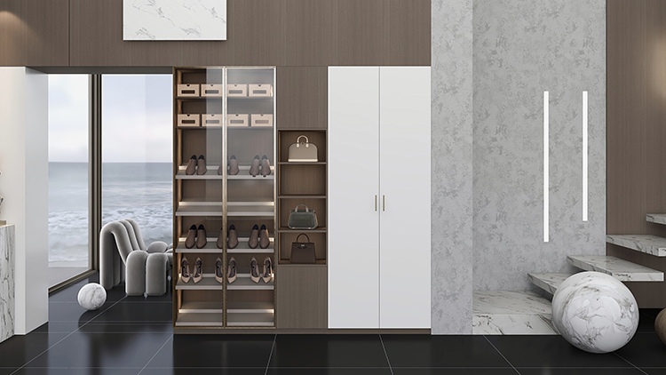 Modern white wooden corner bookcase with computer desk 