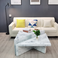 Marble Texture Triangle White Glass Coffee Table