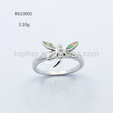China factory hot sale synthetic white opal dragonfly women's ring