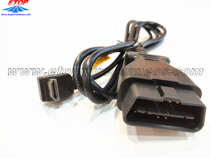 الزاوية اليمنى 2.0 HDMI ذكر إلى OBD 16PIN ذكر