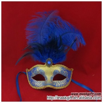 Venetian classic Party mask lady masks Blue & Gold Venetian Feather Mask