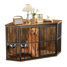 Wooden Dog Crate Corner Table with Bowl - Pet Crates Corner Side Table for Dogs