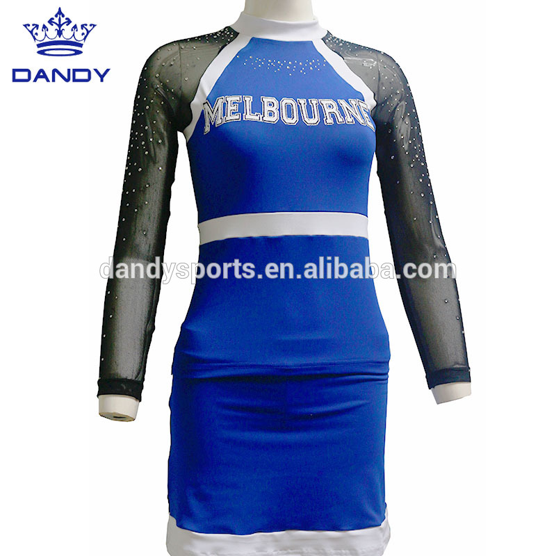 Blue Mesh Sleeve Cheerleading Cheers Untuk Kompetisi