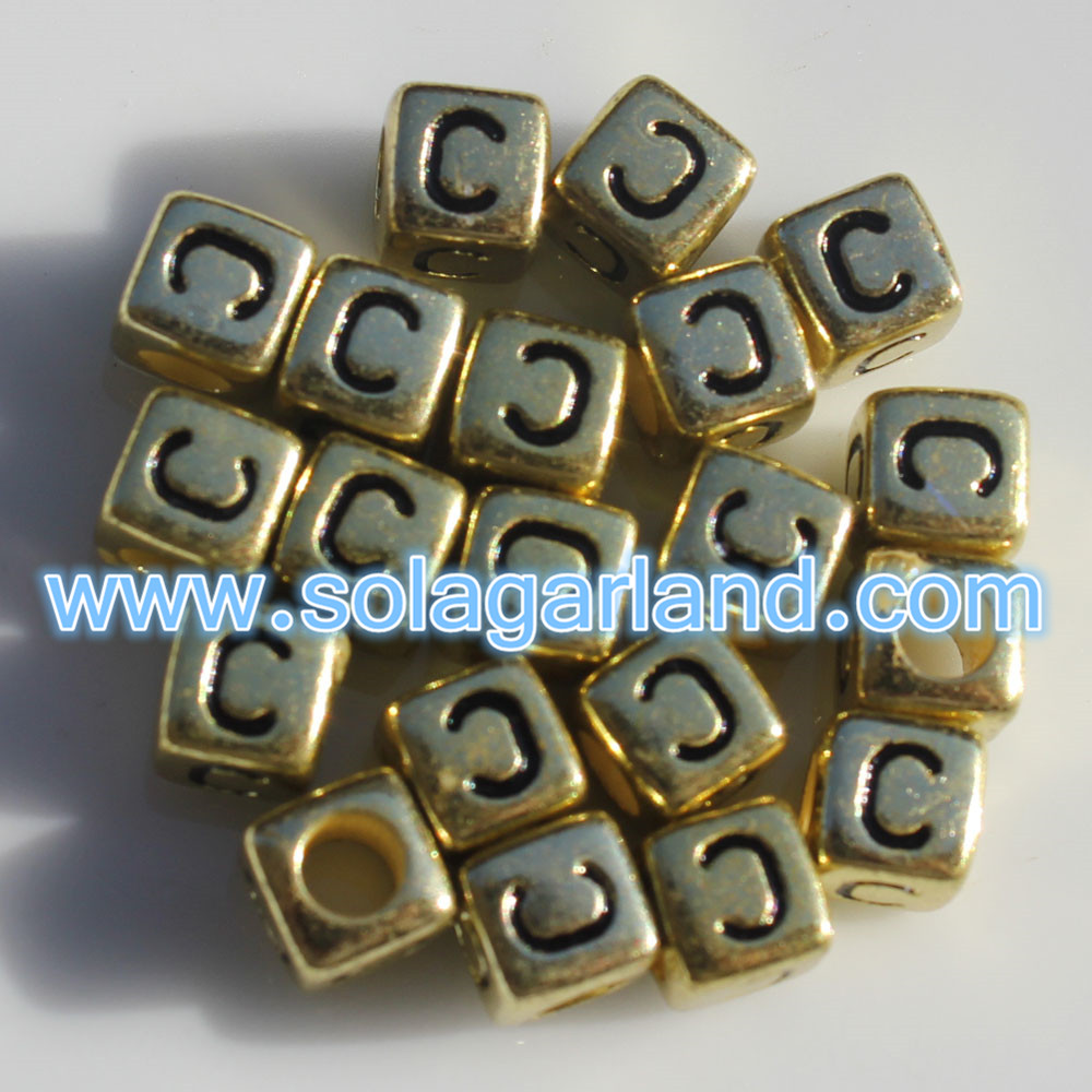 6x6mm الذهب مختلطة &amp; الفردية الخرز الأبجدية مكعب الخرز رسالة مربعة