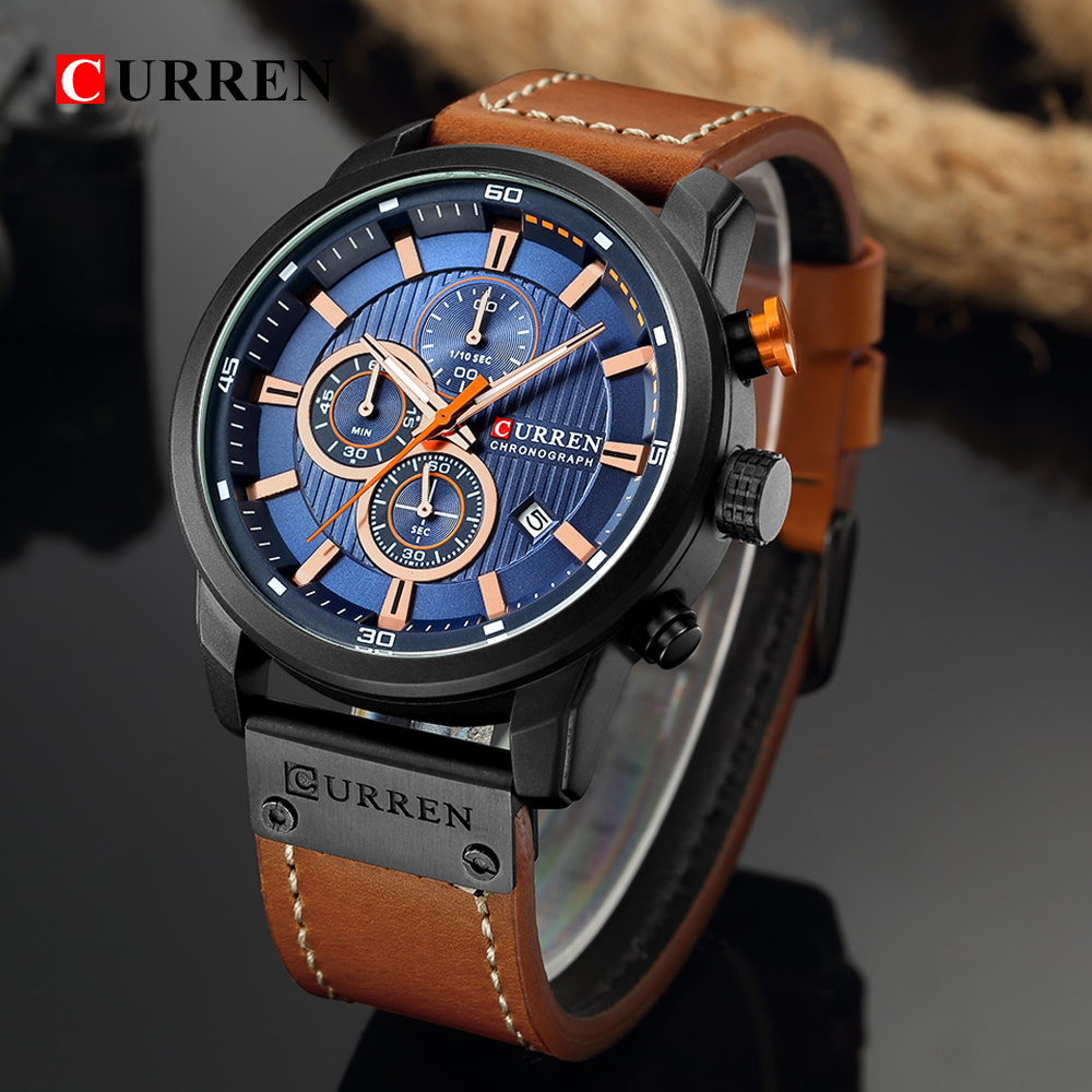 Curren 8291Men Watches Chronograph Luxury Brand Watches Sports Quartz WristWatch Leather Waterproof Watches relogio masculino