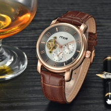 chinese movement auto leather mechanical wrist watch