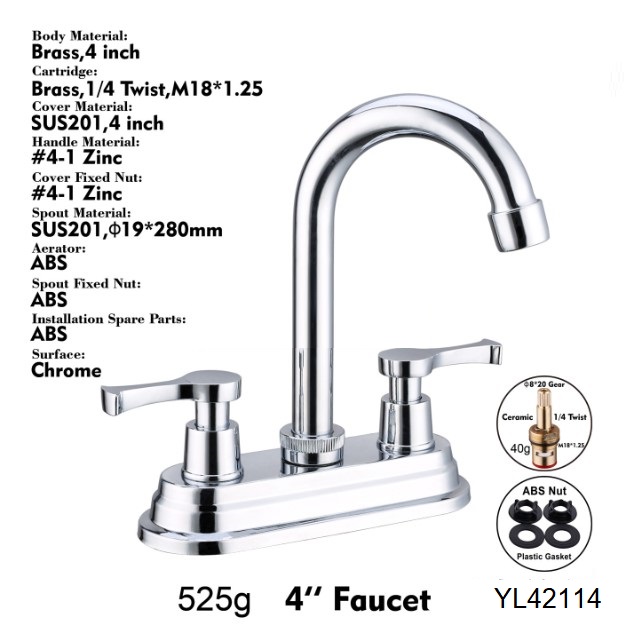 Durable Brass/zinc/201SS Material 90degree 4inch Basin mixer, Double handle basin faucet