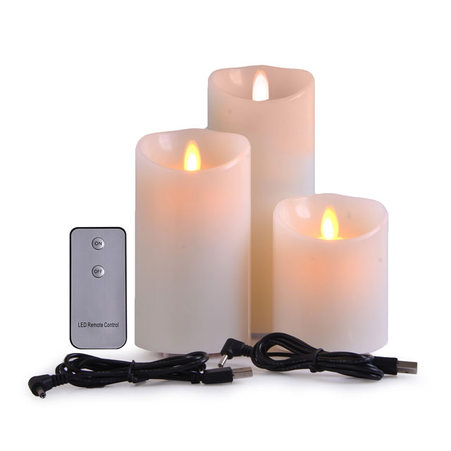 Moving Wick USB Rechargeable Led Flameless Pillar Candles