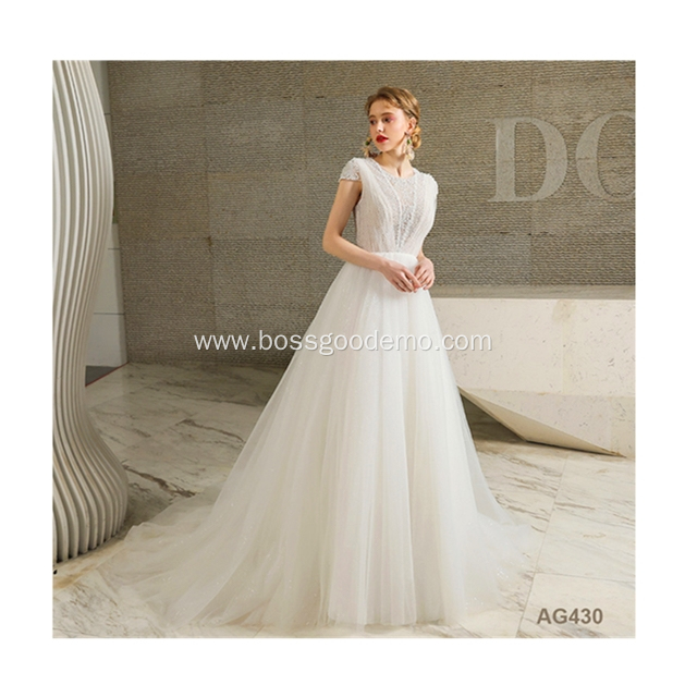 Latest 3D Flowers Flowing Lace Tulle Bridal flowing wedding dress