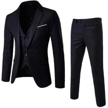 Black Single Breasted Pants Suits Notched Lapel 3 pieces business suits for men