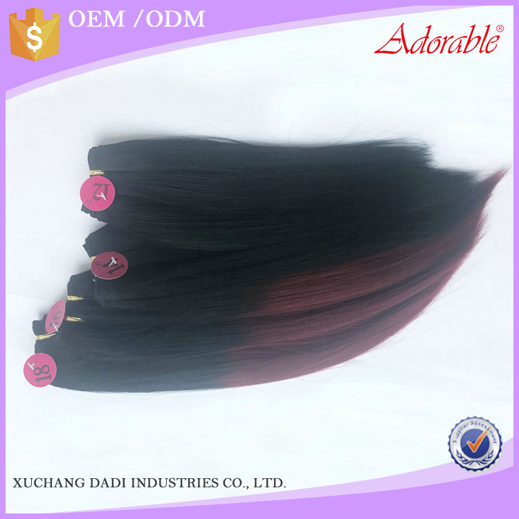 wholesale silk straight Yaki Wave synthetic hair weaves for black women weave,ombre two tone color ombre hair weaves with bangs