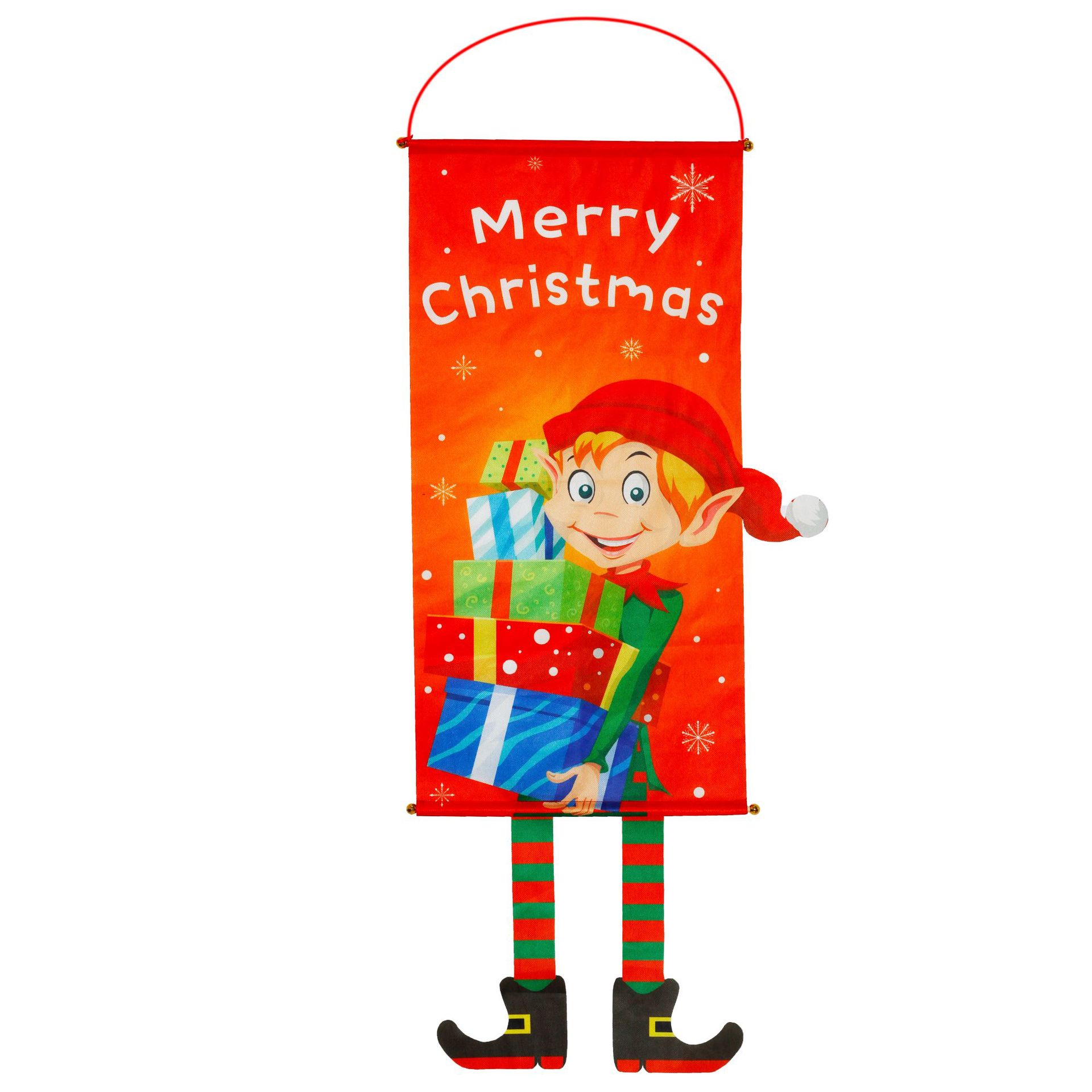 Christmas Flag Elf Snowman Cloth Hanging Cartoon Canvas Window Wall Decoration Supplies Scroll Pull Flag