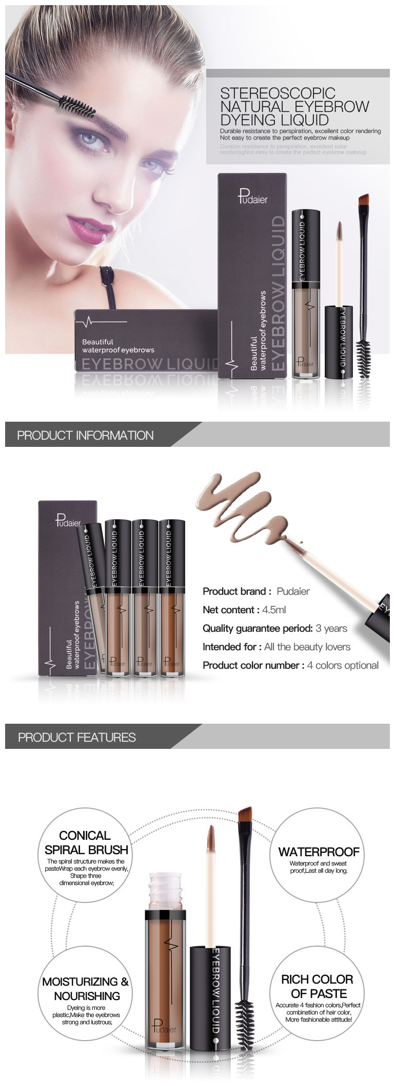 Pudaier Private Label Liquid eyebrow dry fast liquid eyebrow gel your own brand clear brow gel liquid