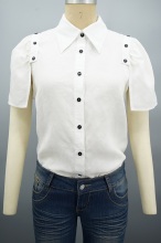 New Design Women Fashion Detachable Sleeves White Shirt