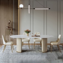 WESOME Modern Italian Dining Room Set: Table with 6 Chairs, Long Shine Marble