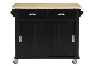 Solid Rubber Wood Black Spoon / Bowl Storage Cart For Kitch