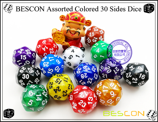 BESCON Assorted Colored 30 Sides Dice