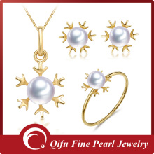 Wholesale Original Dubai 18 Carat Gold Jewelry Small Natural Pearl Set
