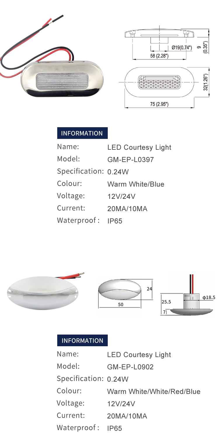 Boat Car Caravan 12V 24V Round Oblong LED Marine Courtesy Light