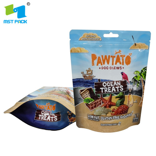 Food Grade Stand Up Ziplock Pouch Biodegradable PLA Plastic Pet Dog Merawat Beg Pembungkusan Makanan