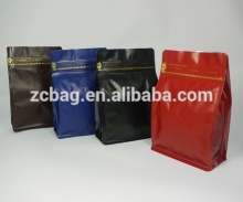 Quad seal foil flat bottom box coffee pouch,Block Bottom Kraft Box Pouch With Resealable Zipper,quad flat bottom pouch
