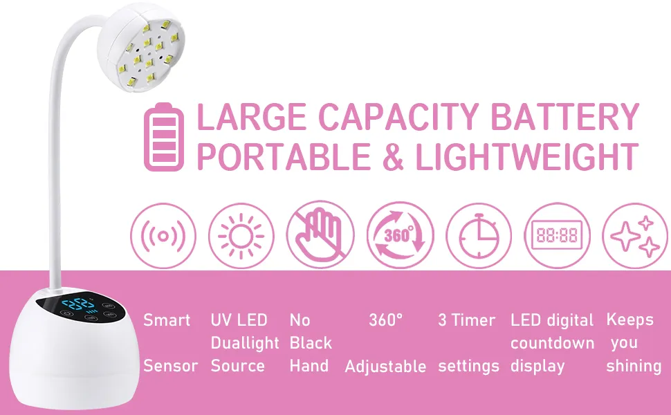 Wireless Lotus Nail Gel Polish UV LED Lamp, Portable Nail Dryer