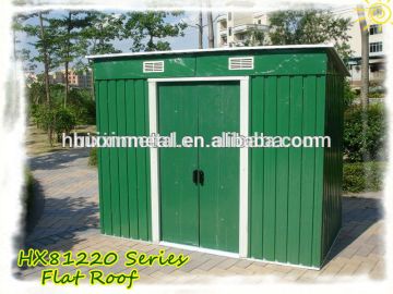 pent metal garden shed used for storage tools