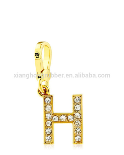 Gold rhinestone alphabet charm letter H pendant alphabet keychain