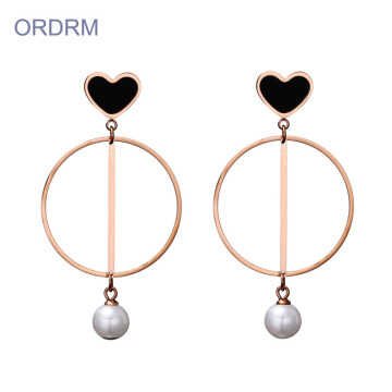 Love Heart Faux Pearl Dangle Hoop Earrings