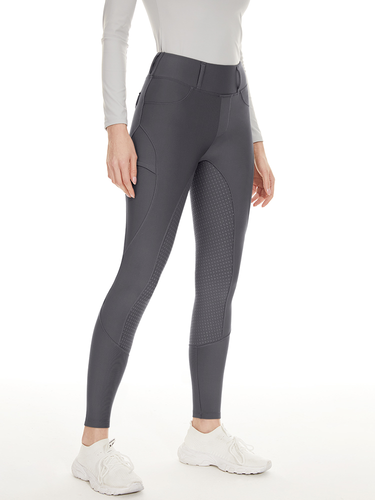 Grey Pro-Skin Full Grip Equestrian Breeches Woman Pocket