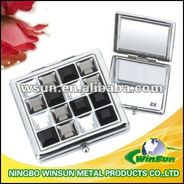 square shape pocket mirror with acryli crystal