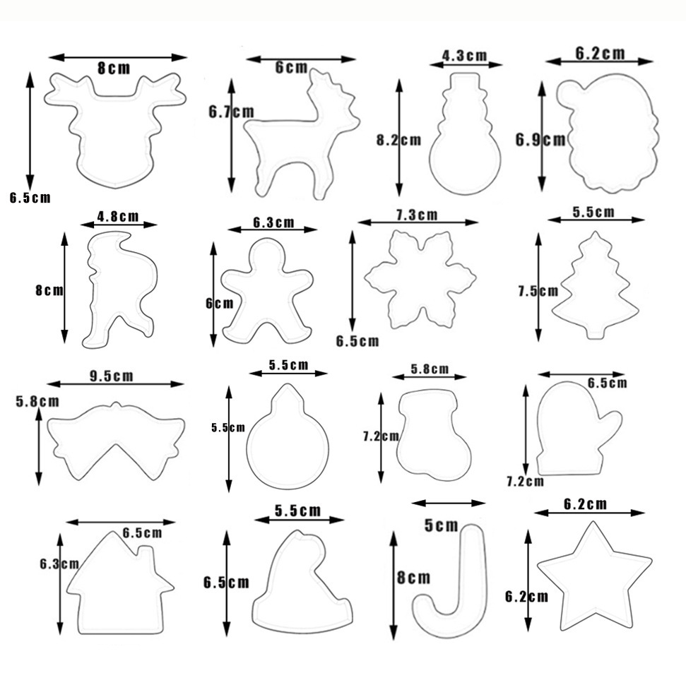 16 Set of Stainless Steel Christmas Biscuit Cutting Suit Gingerbread Man Christmas Tree Candy Santa Claus