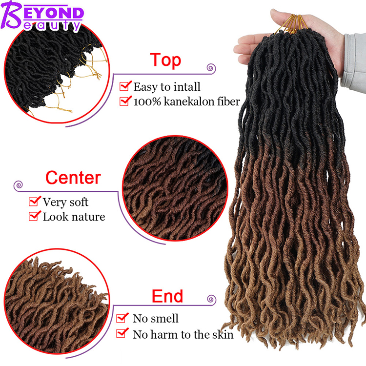 Goddess Locs Ombre Crochet Hair 20 inch Curly Faux Locs African Roots Dreadlocs Hair Extensions pre braided synthetic hair Bulk