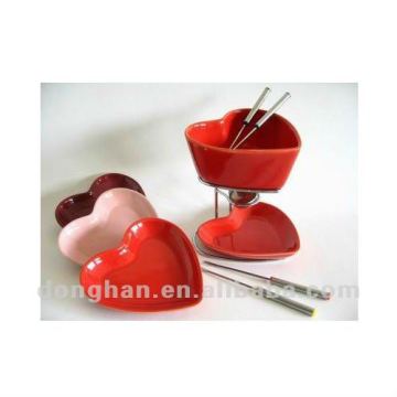 ceramic heart shaped fondue set for gift