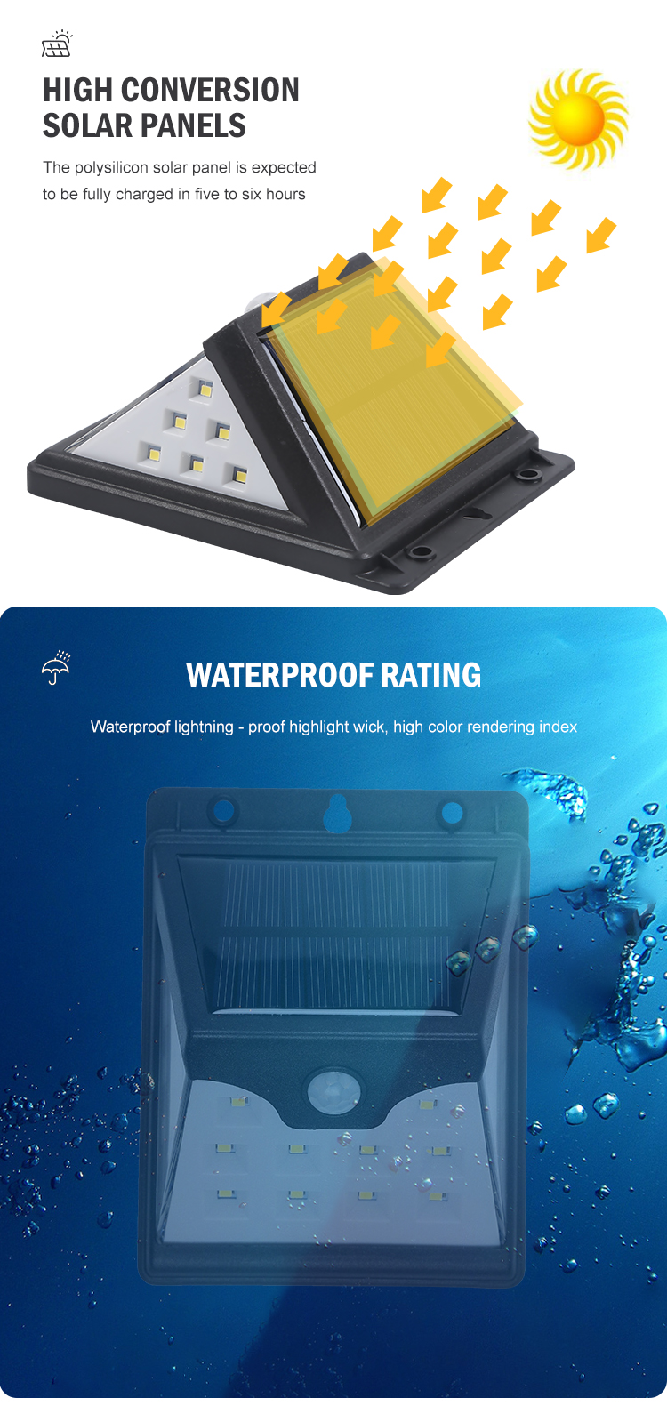 OKELI High brightness 4w smd IP44 wall mounted outdoor led solar wall light