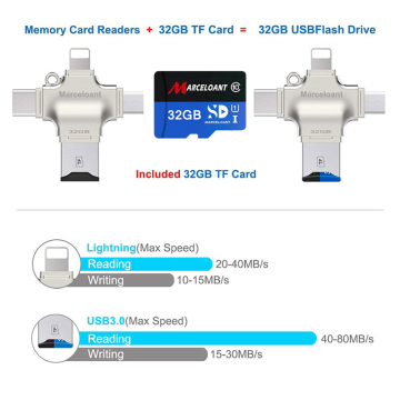 Marceloant Metal usb card reader Flash Drives Memory Stick SD/TF Card Reader OTG 32GB Accept OEM