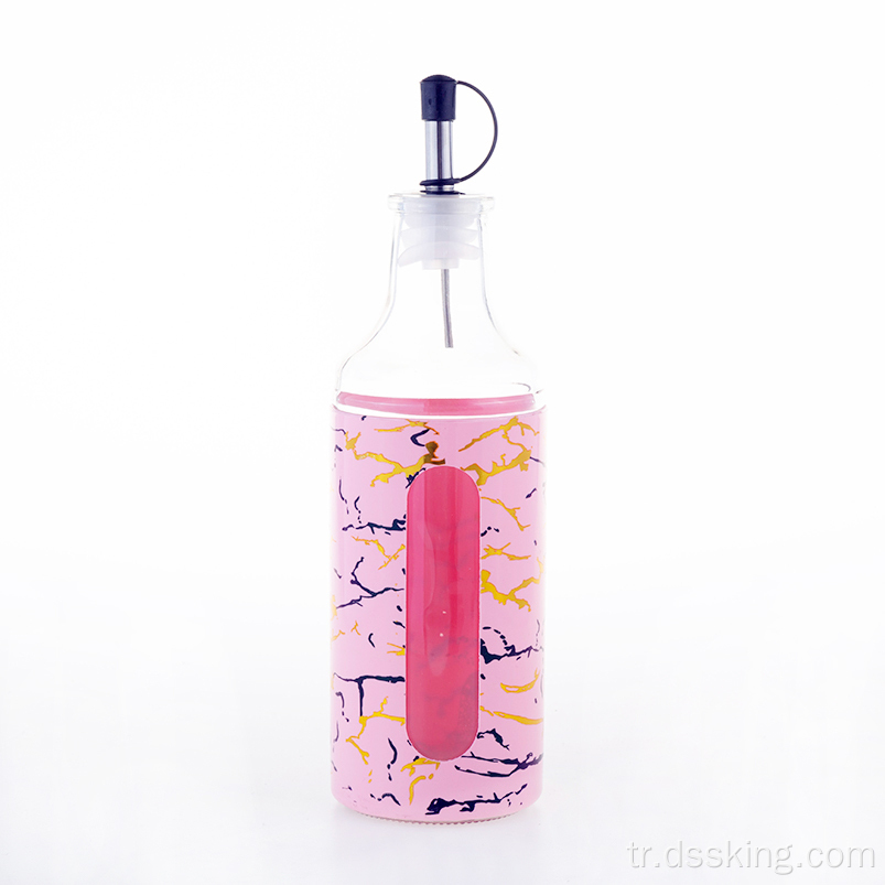 Ev uygun fiyatlı pembe mermer plastik cam yağ şişesi
