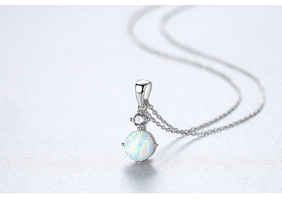 100% 925 Sterling Silver CZ Fire Opal Pendant Necklace