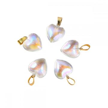 Rainbow Glass Heart Shape Charm Pendant 20mm With Gold Plated Clasp