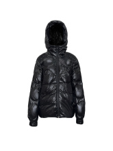 Black hooded pleated down jacket