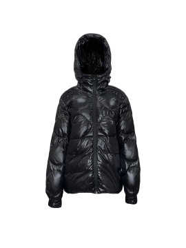 Black hooded pleated down jacket