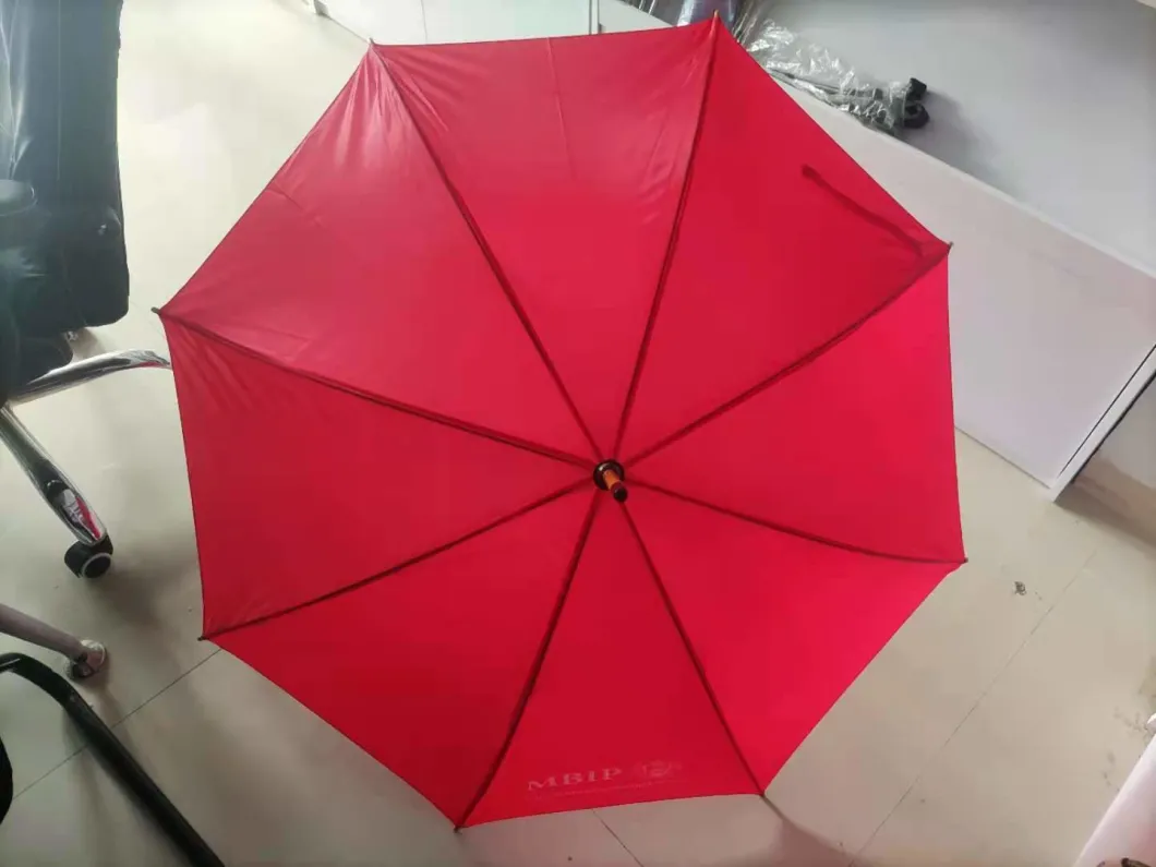 Wholesale Cheap Wooden Shaft Wooden Hook Handle Straight Umbrella with Logo Printing