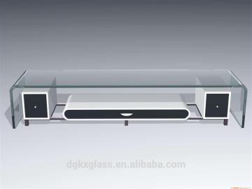 modern lcd tv stand table top curved tempered glass China supplier