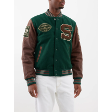 Custom Virgin Wool Patch Embroidery Leather Sleeve Letterman Jacket for Men