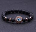 Zilveren Evil Eye Lava stone 8MM ronde kralen armband