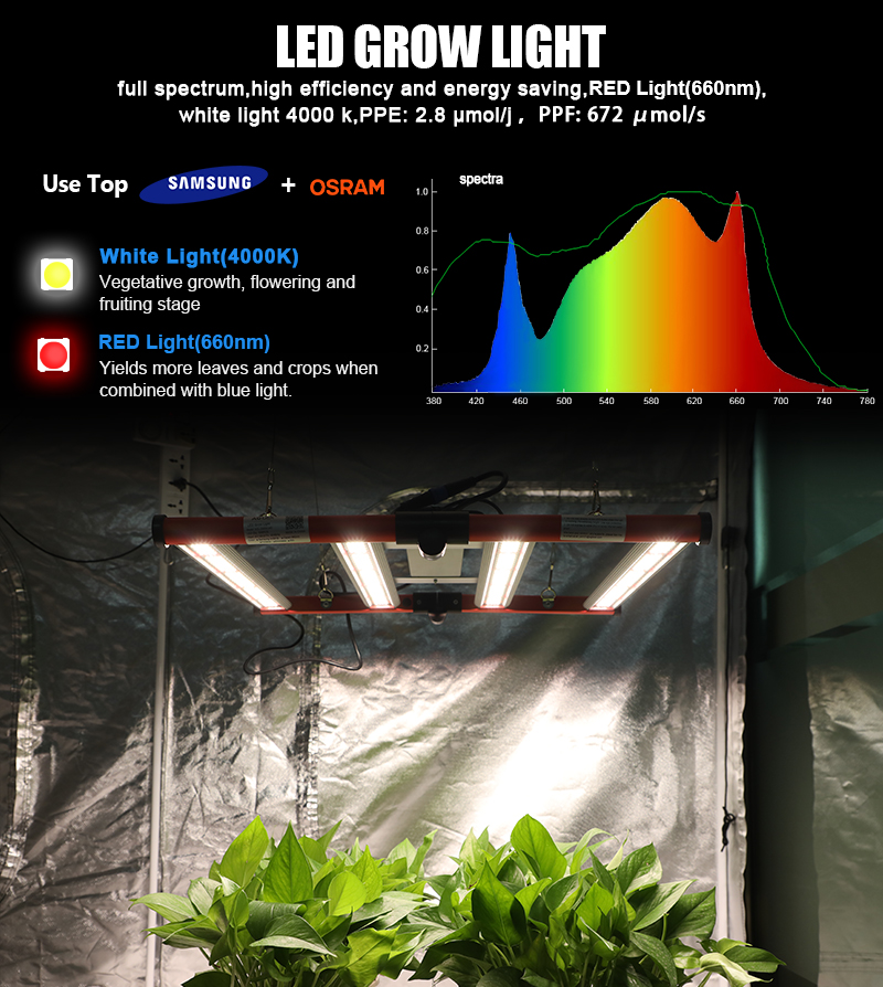 Foldable LED Grow Light Bar 240W Πλήρες φάσμα