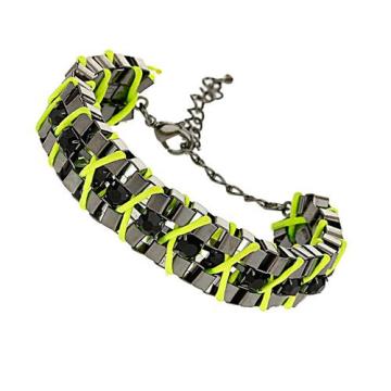 Gun black braided bracelet with key lime string