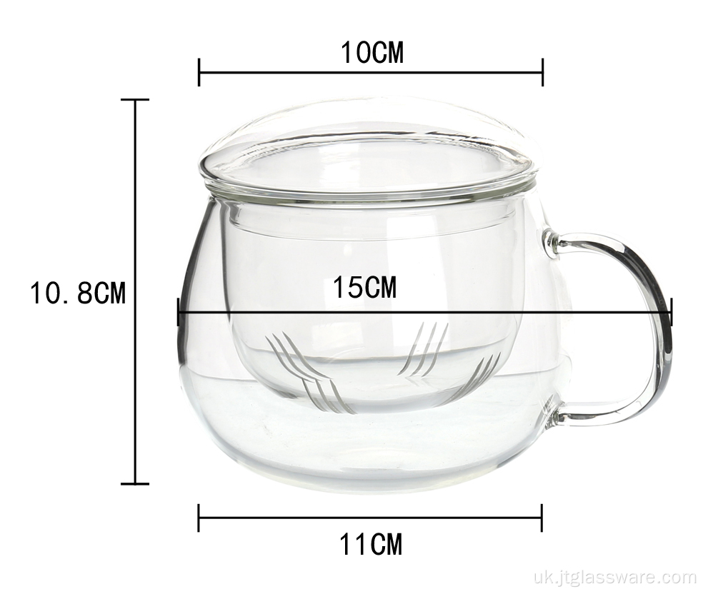 Кругла форма скляна чашка для чаю з ручкою та кришкою
