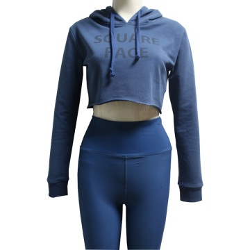 Blue Crop Top Running Hoodie Para sa Babae