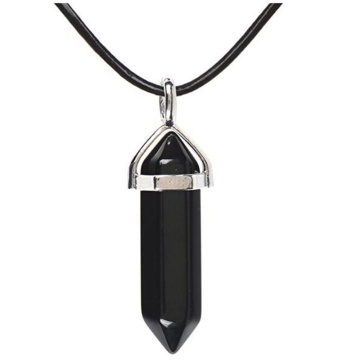 Natural Stone Bullet Shape Pendant Necklaces Chains Hexagonal Prism Chakra Reiki Crystal Jewelry for women men